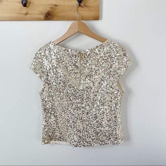 Alice + Olivia Gold Sequin Silk Blouse Medium - Picture 5 of 8